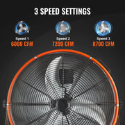 Charger l'image dans la visionneuse de galerie, Amocart Drum Fan24 Inch High Velocity Shop Fan Use 3-Speed 8600CFM 360°0-2h Timer Fan to Warehouse Workshop Factory Basement