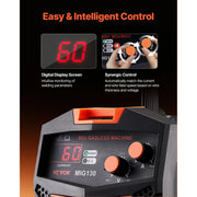 Bild in Galerie-Viewer laden, SucceBuy MIG Welder 130Amp Synergic Mig Welding Machine Gasless Flux Core Welder Portable Mig Welder with Digital Display Screen