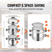 Charger l'image dans la visionneuse de galerie, Amocart Steamer Pot 11in/28cm, 3 Tier Steamer Pot for Cooking with 8.5QT Stock Pot, 304 Stainless Steel Food Steamer Cookware