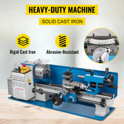 Bild in Galerie-Viewer laden, Amocart Mini Metal Lathe Machine 7"x14" 550W 180x350mm Variable Speed + 3 Jaw Chuck for Metalworking Turning Drilling Threading