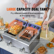 Charger l'image dans la visionneuse de galerie, Amocart Electric Deep Fryer w/Dual Removable Tanks 12L 5000W Commercial Countertop Fryer for Chicken French Fries