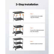 Load image into Gallery viewer, Amocart 300lbs Utility Service Cart Three-Shelf Plastic Rolling Hand Cart with 360° Swivel Wheels for Warehouse Garage Cleaning