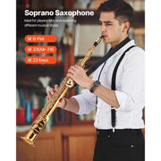 Bild in Galerie-Viewer laden, SucceBuy Straight Soprano Brass Saxophone B Flat 23 Keys, Mouthpiece, Cleaning Cloth Rod, Gloves, Neck Strap, kit for Beginners