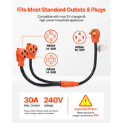 Bild in Galerie-Viewer laden, Amocart Y Splitter Adapter 4 Prong Outlet 240 V Dryer with Grip Handle 10 AWG STW Wire/6/3+8/1 STW Wire for EV Charger Dryer RV