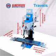 Charger l'image dans la visionneuse de galerie, WEISS Milling Machine VM25L 1100W Brushless Motor Mill Drill MT3 R8 Variable Speed 2250rpm for Precision Machining
