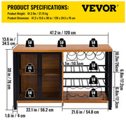 Bild in Galerie-Viewer laden, Amocart 47/55inch Industrial Bar Cabinet Wine Bar Cabinet Table with Wine Rack & Glass Holder for Dining Living Room Rustic Oak