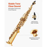 Bild in Galerie-Viewer laden, SucceBuy Straight Soprano Brass Saxophone B Flat 23 Keys, Mouthpiece, Cleaning Cloth Rod, Gloves, Neck Strap, kit for Beginners