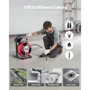 Load image into Gallery viewer, Amocart Drain Cleaner Machine 50 FT x 1/2 Inch Manual Feed Sewer Snake Auger with Air-Activated Foot Switch for 2" to 6" Pipes