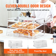 Charger l'image dans la visionneuse de galerie, Amocart 2 Tray Clear Pastry Display Case Acrylic Commercial Countertop Bakery Display Case with Front and Rear Door for Bread