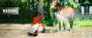 Load image into Gallery viewer, SucceBuy Battery Powered 15 Gal Garden Weed Sprayer with Wheeled Cart 126FT Hose with Reel 8 Nozzles 2 Wands with Lock for Crop