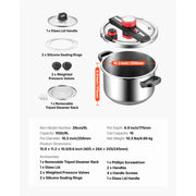 Load image into Gallery viewer, Amocart 6.3 8 10 12 Qt Pressure Cooker Stainless Steel Pressures Canner with Steaming Rack Tempered Glass Lid for Meat, Beans,