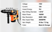 Charger l'image dans la visionneuse de galerie, Amocart 1600W Rotary Hammer Drill Max Drilling 42mm 3 Modes Max Corded Demolition Chipping Metal Concrete Breaker Jackhammer