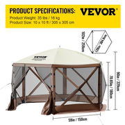 Charger l'image dans la visionneuse de galerie, Amocart Pop-up Camping Gazebo Camping Canopy Shelter 6 Sided 12' x 12' / 10' x 10' Sun Shade Tents & Canopies Camping & Hiking