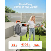 Charger l'image dans la visionneuse de galerie, Amocart Retractable Garden Hose Reel Wall Mounted Hose Reel Heavy Duty Garden Hose Reel with 9Pattern Nozzle 180°Swivel Bracket