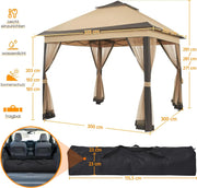 Load image into Gallery viewer, Gazebo 3.3x3.3m Waterproof Stable Pop Up Folding Gazebo, Adjustable Garden Gazebo with 4 Mosquito Net Side Panels & Double Roof