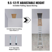 Load image into Gallery viewer, Amocart Attic Ladder Foldable 350pound 22.5" x 63" Multi-Purpose Aluminium Extension Light Fits 9.5'-12' Ceiling Heights
