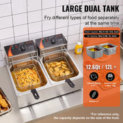 Charger l'image dans la visionneuse de galerie, Amocart 12L Electric Deep Fryer w/Dual Removable Tanks Commercial Countertop Fryer for Chicken French Fries Frying Chips