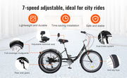 Bild in Galerie-Viewer laden, Amocart 20inch 7 Speed Adult Tricycles Bike Adult Trikes 3-Wheeled Bicycles Carbon Steel Cruiser Bike with Basket
