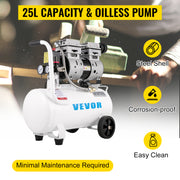 Load image into Gallery viewer, Amocart 25/60L Air Compressor 110V/240V Silent Oil-Free Compressor 750W 1 HP For Home Repair Tire Inflation Whisper Compressor