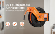 Bild in Galerie-Viewer laden, Amocart Retractable Air Hose Reel 50FT Rubber Air Compressor Hose Reel Auto-Rewind w/ 5FT Lead in Ceiling Wall-Mounted Air Hose