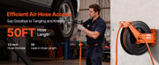 Charger l'image dans la visionneuse de galerie, SucceBuy Retractable Air Hose Reel Auto Rewind Air-Compressor Hoses Reel with 5 ft Lead in Ceiling/Wall Mount Steel Double Arm
