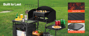 Bild in Galerie-Viewer laden, Amocart Camping Kitchen Table Folding Camp Cook Station Aluminum Portable Cook Station with Cupboard, Carrying Bag Windscreen