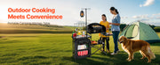 Bild in Galerie-Viewer laden, Amocart Camping Kitchen Table Folding Camp Cook Station Aluminum Portable Cook Station with Cupboard, Carrying Bag Windscreen