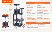 Charger l'image dans la visionneuse de galerie, Amocart Cat Tree for Indoor Cats Cat Tower with Cat Condo Sisal Scratching Post HammockTop Perch Jumping Platforms Dark Grey