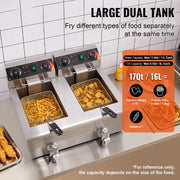 Bild in Galerie-Viewer laden, Amocart Electric Deep Fryer w/Dual Removable Tanks 12L 5000W Commercial Countertop Fryer for Chicken French Fries