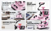 Bild in Galerie-Viewer laden, Amocart Heat Press Machine 12x15 inch 8 in 1 Heat Transfer Machine 360° Swing Away T-Shirt for T-Shirts/Mugs/Hats/Plates Pink