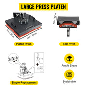 Charger l'image dans la visionneuse de galerie, Amocart 2In1 Heat Press Machine 38*38CM Multifunctional 360° Swing-Away Digital Sublimation Printer Transfer DIY T-shirt Cap