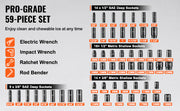 Load image into Gallery viewer, Amocart 3/8" & 1/2" Drive Impact Socket Set 59 PCS Socket Set SAE 5/16" to 1-1/4" Metric 6-32mm 6 Point Cr-Mo Alloy Steel Set
