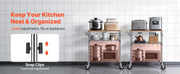 Charger l'image dans la visionneuse de galerie, SucceBuy Kitchen Utility Cart 3 Tier Adjustable Wire Storage Rack with Wood Tabletop and Handle Bar 661 lbs Steel Work Table