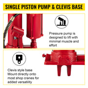 Bild in Galerie-Viewer laden, Amocart Hydraulic/Pneumatic Long Ram Jack 8 Tons/17363 lbs Capacity with Single Piston Pump & Clevis Base Manual Cherry Picker
