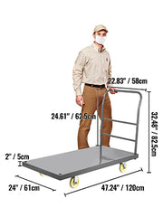 Bild in Galerie-Viewer laden, Amocart Platform Truck 2000lbs Capacity Steel flatbed Tool Cart 47" x 24" x 32" Flat Dolly Hand Trucks with 5" Nylon Casters