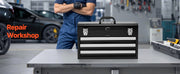 Charger l'image dans la visionneuse de galerie, Amocart 20in 3-Drawer Metal Tool Box Black/Red Tool Chest with EVA Liners Multifunction Tool Organizer for Garage & Workshop