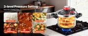Load image into Gallery viewer, Amocart 6.3 8 10 12 Qt Pressure Cooker Stainless Steel Pressures Canner with Steaming Rack Tempered Glass Lid for Meat, Beans,