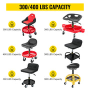 Bild in Galerie-Viewer laden, Amocart Rolling Garage Stool Car Detailing Stool Adjustable Height Mechanic Seat With Tool Tray Workshop Auto Repair Shop Stool
