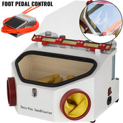 Charger l'image dans la visionneuse de galerie, Amocart Dental Lab Sandblaster Equipment 2 Pen+2 Tanks with LED Light Large View Window Foot Pedal Control for Removing Oxides