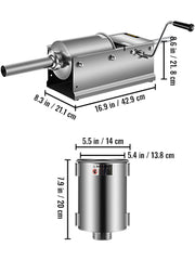 Bild in Galerie-Viewer laden, Amocart 3L Horizontal Sausage Stuffer Manual Sausage Maker Stainless Steel With 5 Filling Nozzles For Home & Commercial Use
