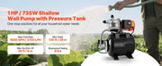 Charger l'image dans la visionneuse de galerie, Amocart 1HP/1.6 HP Shallow Well Pump with Pressure Tank 120V Stainless 5-Gal Tank 20/40 PSI Pressure Switch for Home Garden