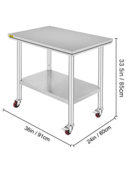 Charger l'image dans la visionneuse de galerie, Amocart Stainless Steel Kitchen Worktable shelves Commercial Work Bench Table with Caster Wheels for Home Restaurant Storage