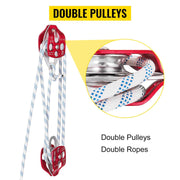 Bild in Galerie-Viewer laden, SucceBuy Twin Sheave Block & Tackle 2/5-1/2in 100Ft Braid Rope 35KN 7700LBS Lifting Trellis Rigging Cargo Slings for Garage