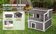 Bild in Galerie-Viewer laden, Amocart Outdoor Cat House Weatherproof Feral Cat Shelter 2-story Large Outdoor Wooden Cat House with Balcony Door and Open Roof