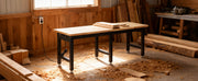 Bild in Galerie-Viewer laden, Amocart 5000 lbs Adjustable Workbench 72/96 x 24in Oak Wood Top Workstation with 4 AC Outlets Hardwood Worktable for Garage