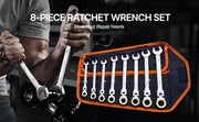 Bild in Galerie-Viewer laden, SucceBuy Flex-Head Ratcheting Wrench Set 8PCs Combination Wrench Set Roll-up Pouch Cr-V Steel Flexible Ratcheting Wrench Set