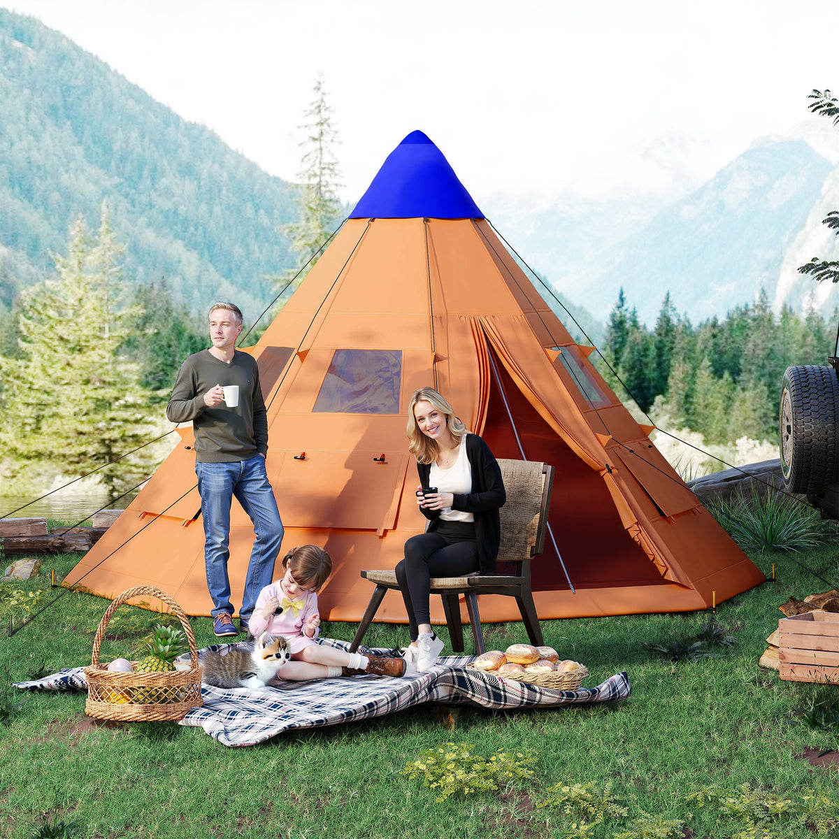 6 Men Tipi Tent With Carry Bag - Orange - AMOCART5290c4c61a2ee977e3f8d979f69fdef6