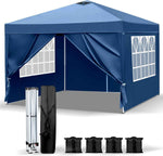 Pop Up Gazebo 3m x 3m Tent with 4 SideWalls, 4 Sandbags, Outdoor Gazebo Portable Instant Canopy for Commercial Events, Party, Backyard BBQ, Camping, Blue