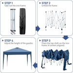 Amocart Pop Up Gazebo 3m x 3m Tent with 4 SideWalls, 4 Sandbags, Outdoor Gazebo Portable Instant Canopy for Commercial Events, Party, Backyard BBQ, Camping, Blue