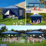 Pop Up Gazebo 3m x 3m Tent with 4 SideWalls, 4 Sandbags, Outdoor Gazebo Portable Instant Canopy for Commercial Events, Party, Backyard BBQ, Camping, Blue